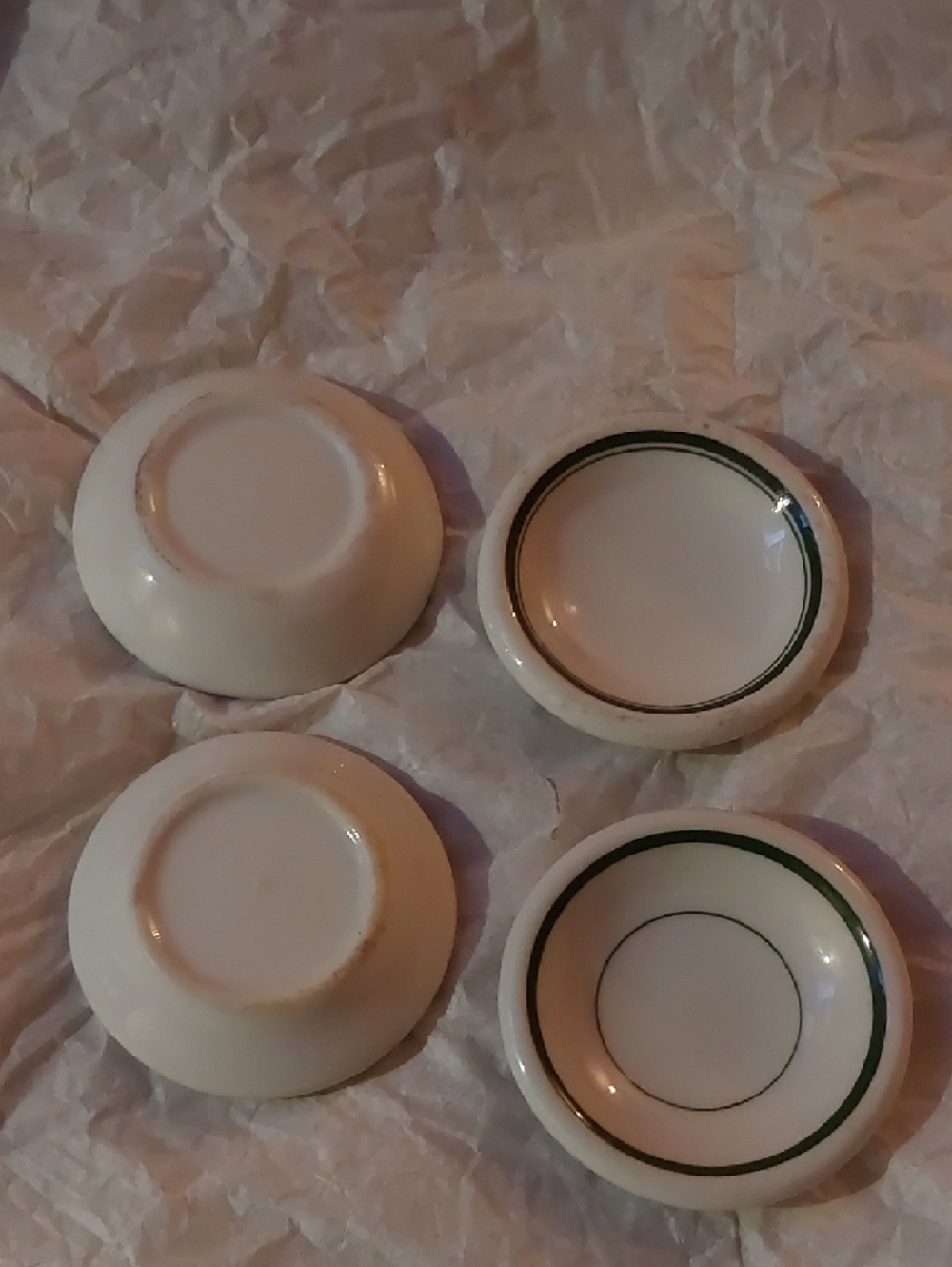 Vintage White Ceramic Mini Bowls with Green Rim - Set of 4 - Picture 3 of 3